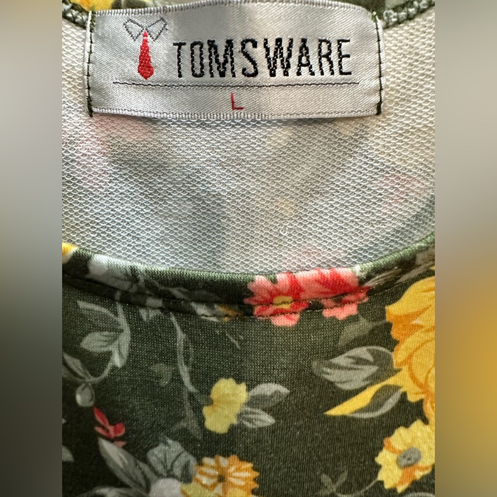 Tomsware Size L Yellow Roses Fit & Flare Dress - Picture 3 of 5